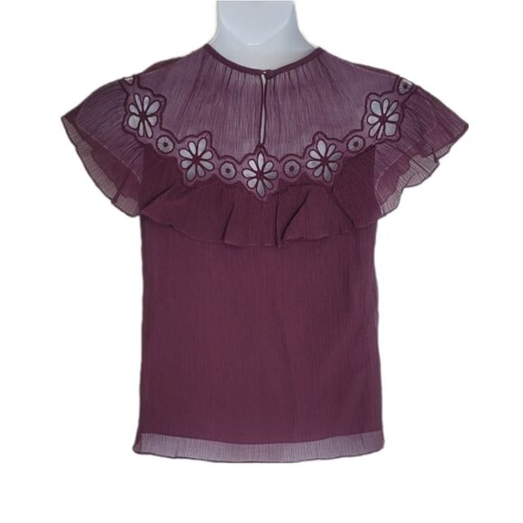 REBECCA TAYLOR top plum purple pinwheel silk blend eyelet 4 - Picture 5 of 12
